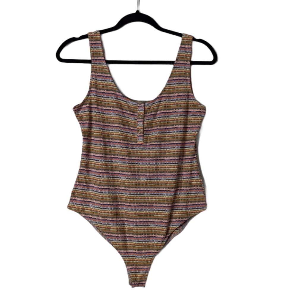 Wild Fable Pointelle Multi Color Striped Bodysuit